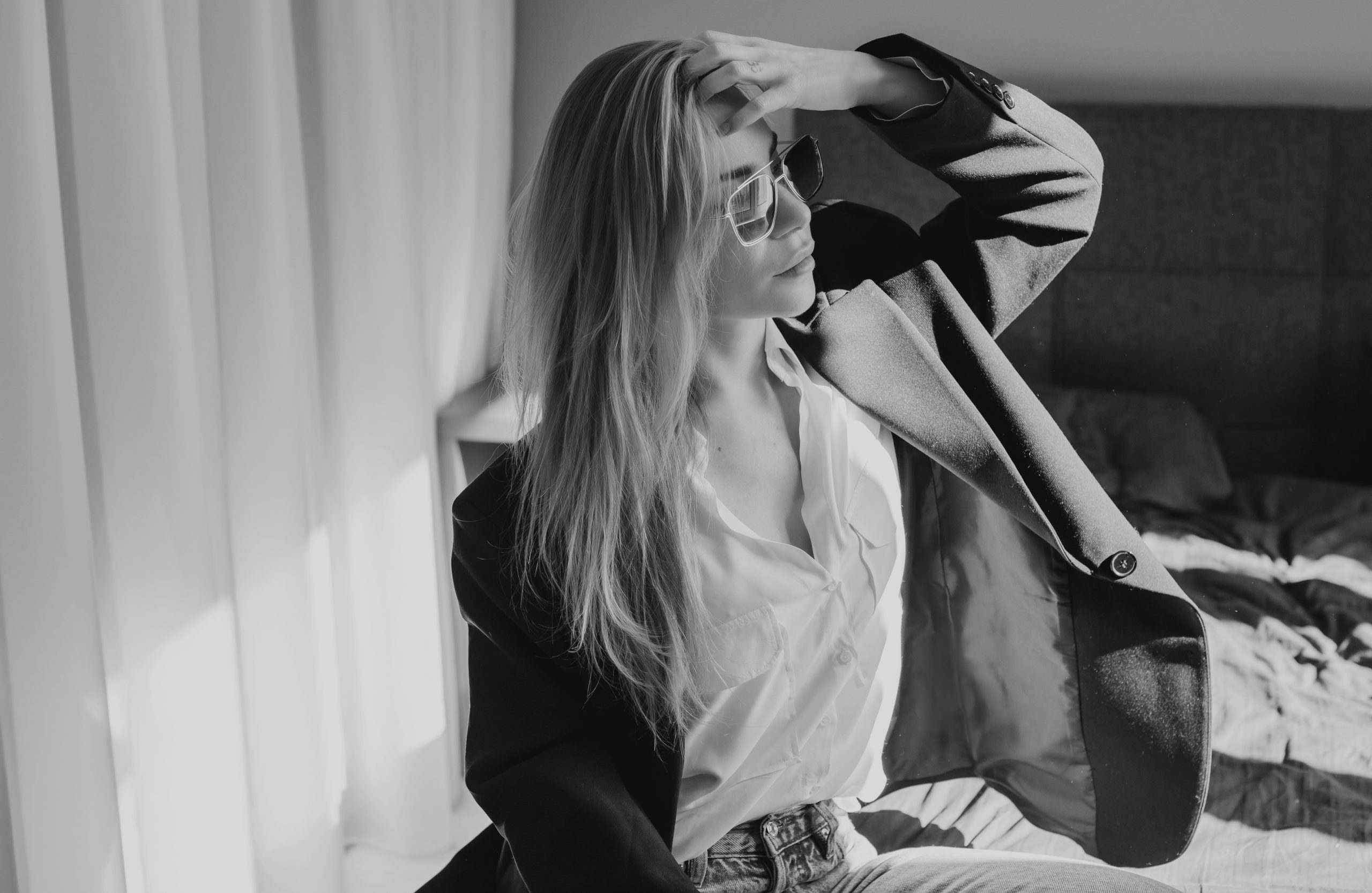 Stylish woman in suit, women's beauty concept, modern unisex fashionable look